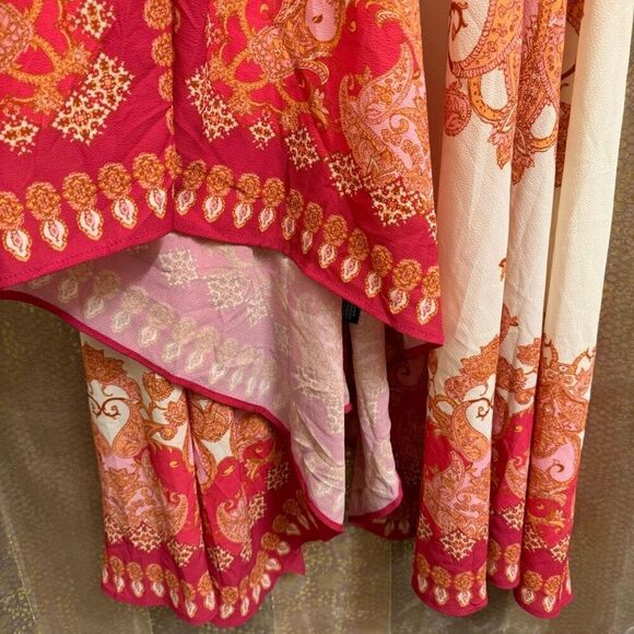 Vici Hot Pink Orange Vineyard Border Print Open Back Hi Low Maxi Dress Medium - Picture 7 of 12